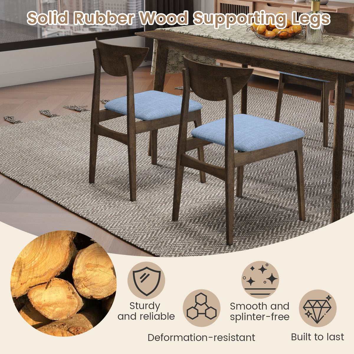 Wooden Dining Chair Set of 2 - Brown