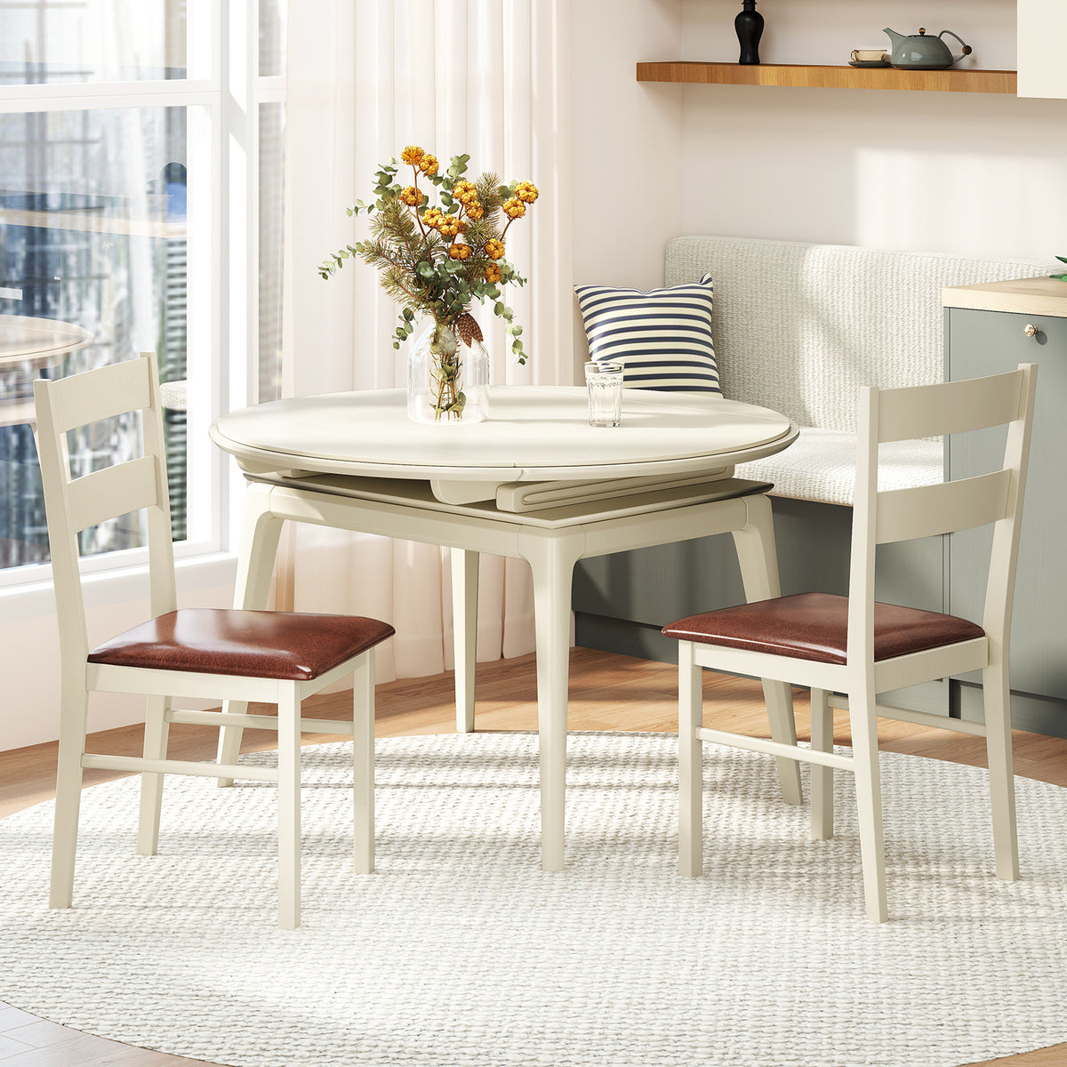 Dining Chairs Set of 2 PU Leather Upholstered Armless - White, 35 Inch