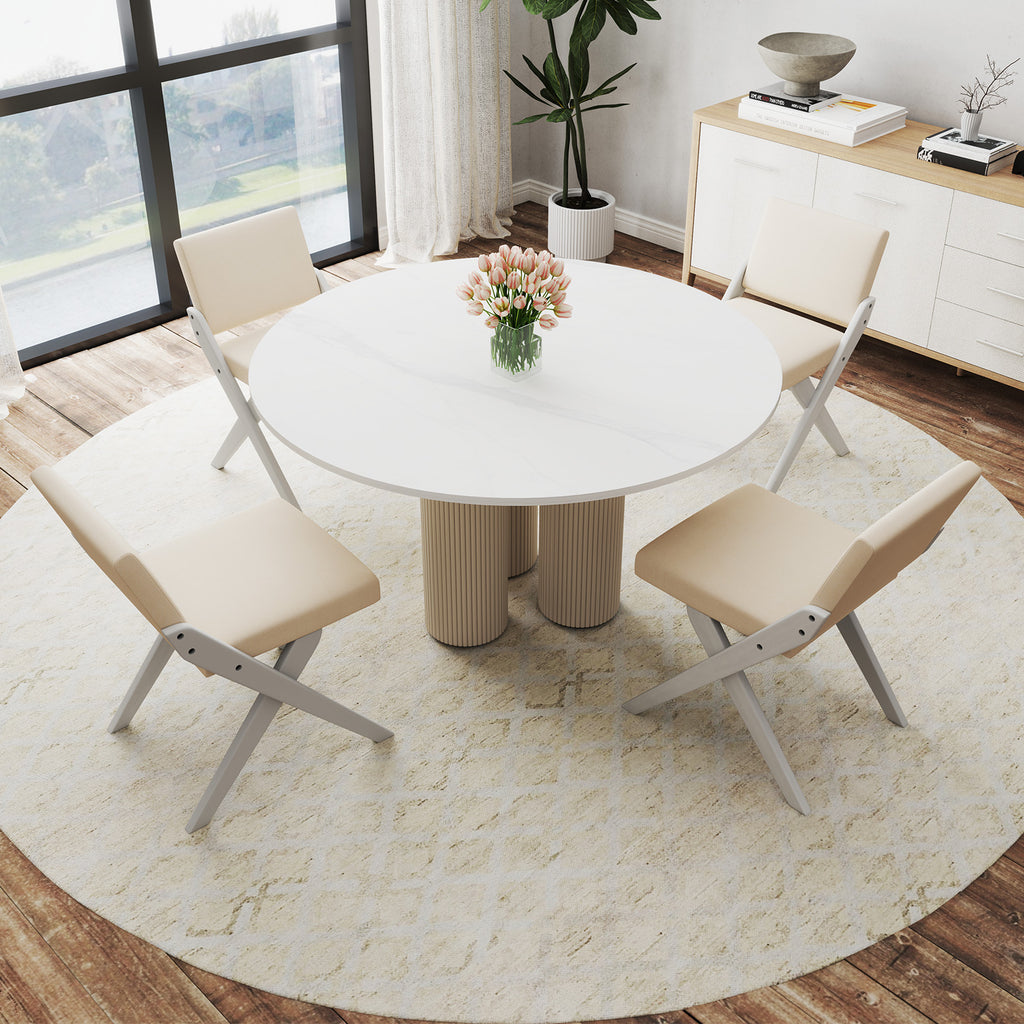 Wooden Dining Chairs Set of 2 with Padded Cushions, White