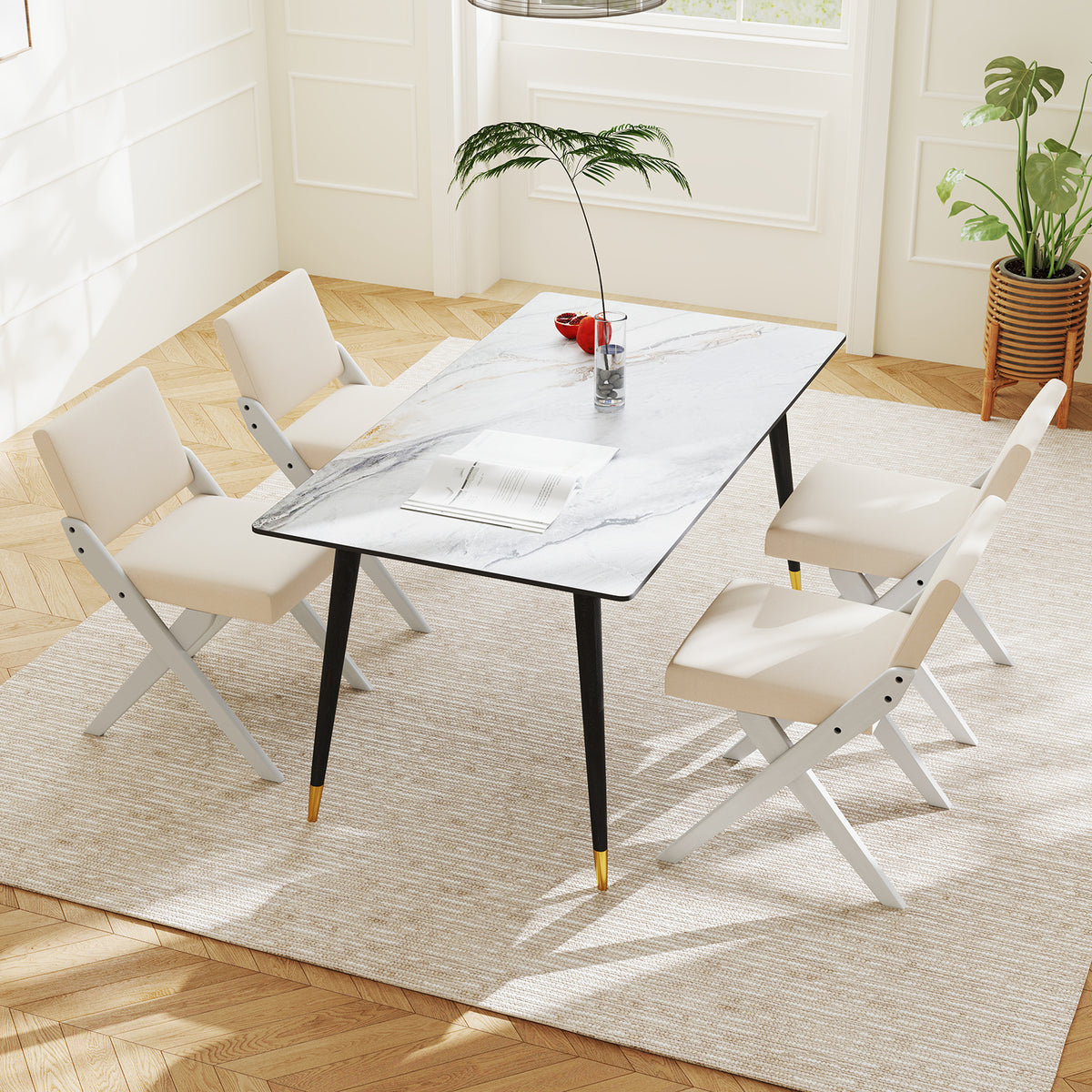 Wooden Dining Chairs Set of 2 with Padded Cushions, White