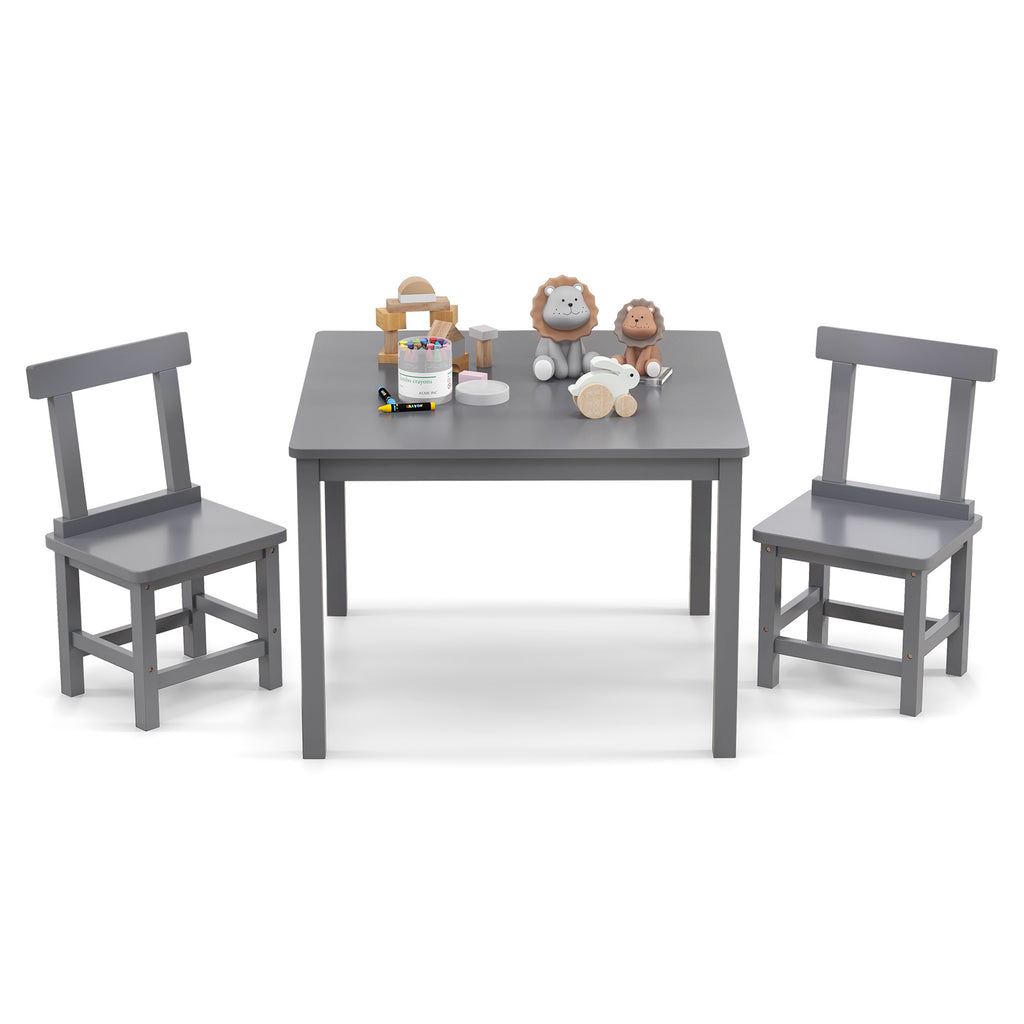Kids Wooden Table and 2 Chairs Set - Gray, Sturdy, Safe & Space-Saving