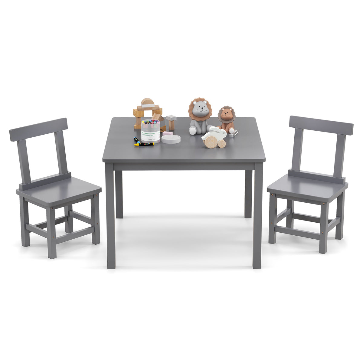 Kids Wooden Table and 2 Chairs Set - Gray, Sturdy, Safe & Space-Saving