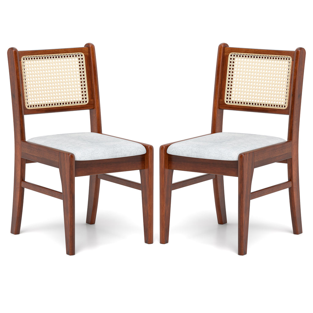 Wooden Dining Chair with Cane Back & Padded Seat - Brown