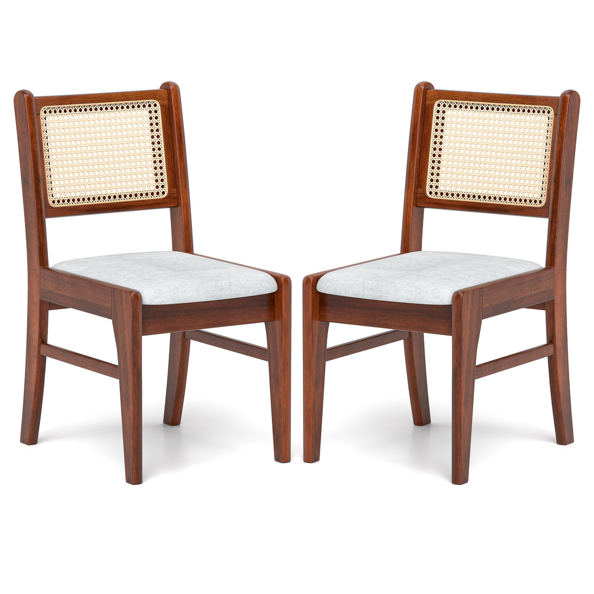 Set of 2 Boho Dining Chairs with Teak Wood & Rattan - Teak Wood with Boho Chic