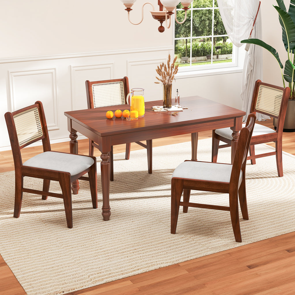Wooden Dining Chair with Cane Back & Padded Seat - Brown
