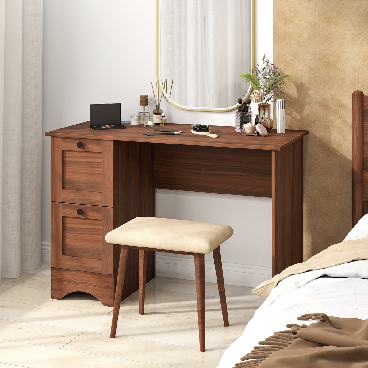 Wooden Computer Desk Workstation with 2 Drawers for Home and Office
