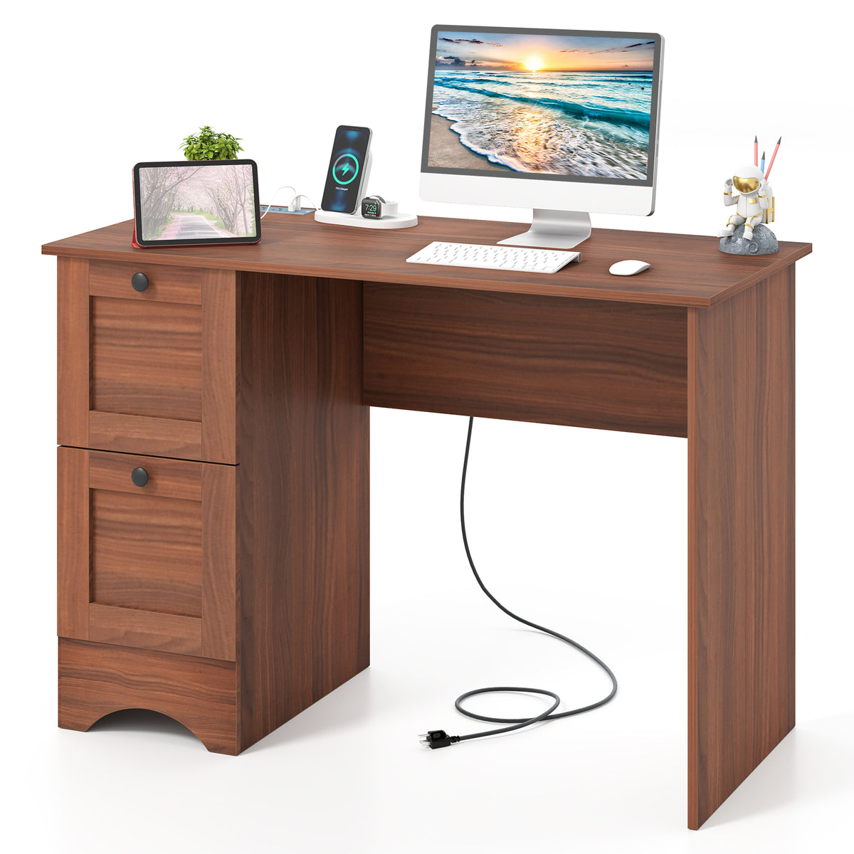 Wooden Computer Desk Workstation with 2 Drawers for Home and Office