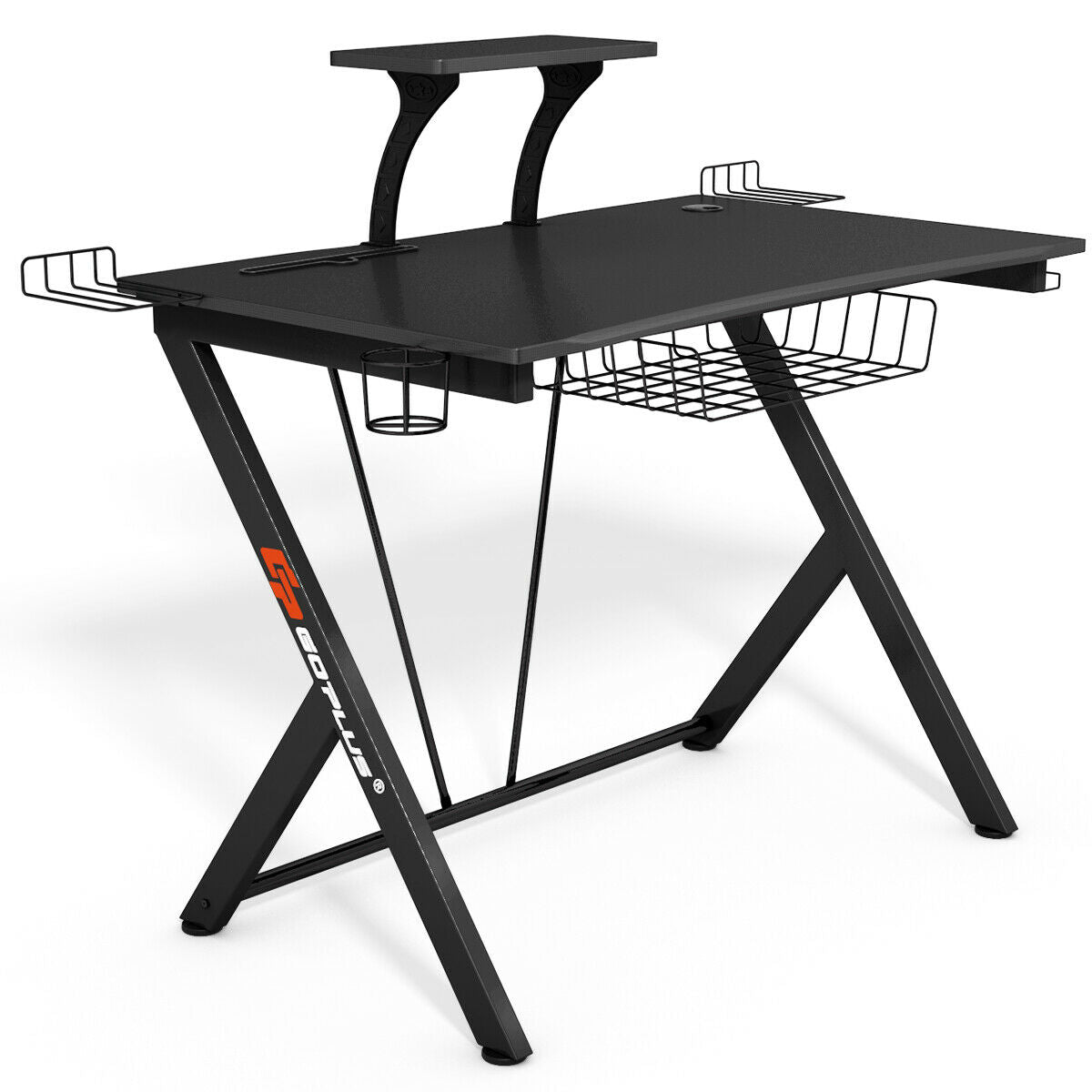 Gaming Desk with Headset Hook, Cup Holder & Monitor Shelf