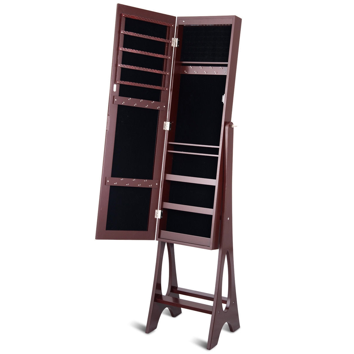 Freestanding Jewelry Cabinet Armoire with Mirror - Brown