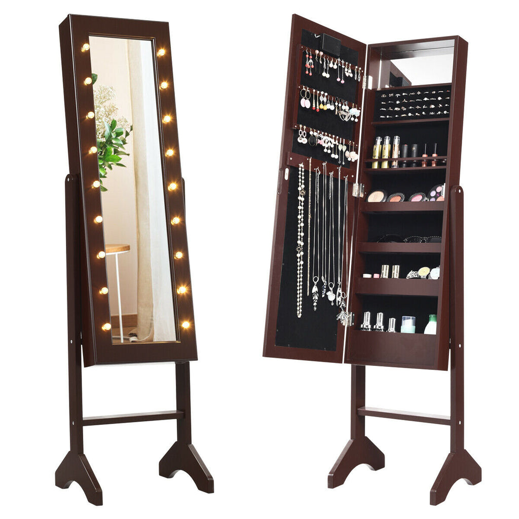 Mirrored Standing Jewelry Cabinet Storage - Rustic Brown