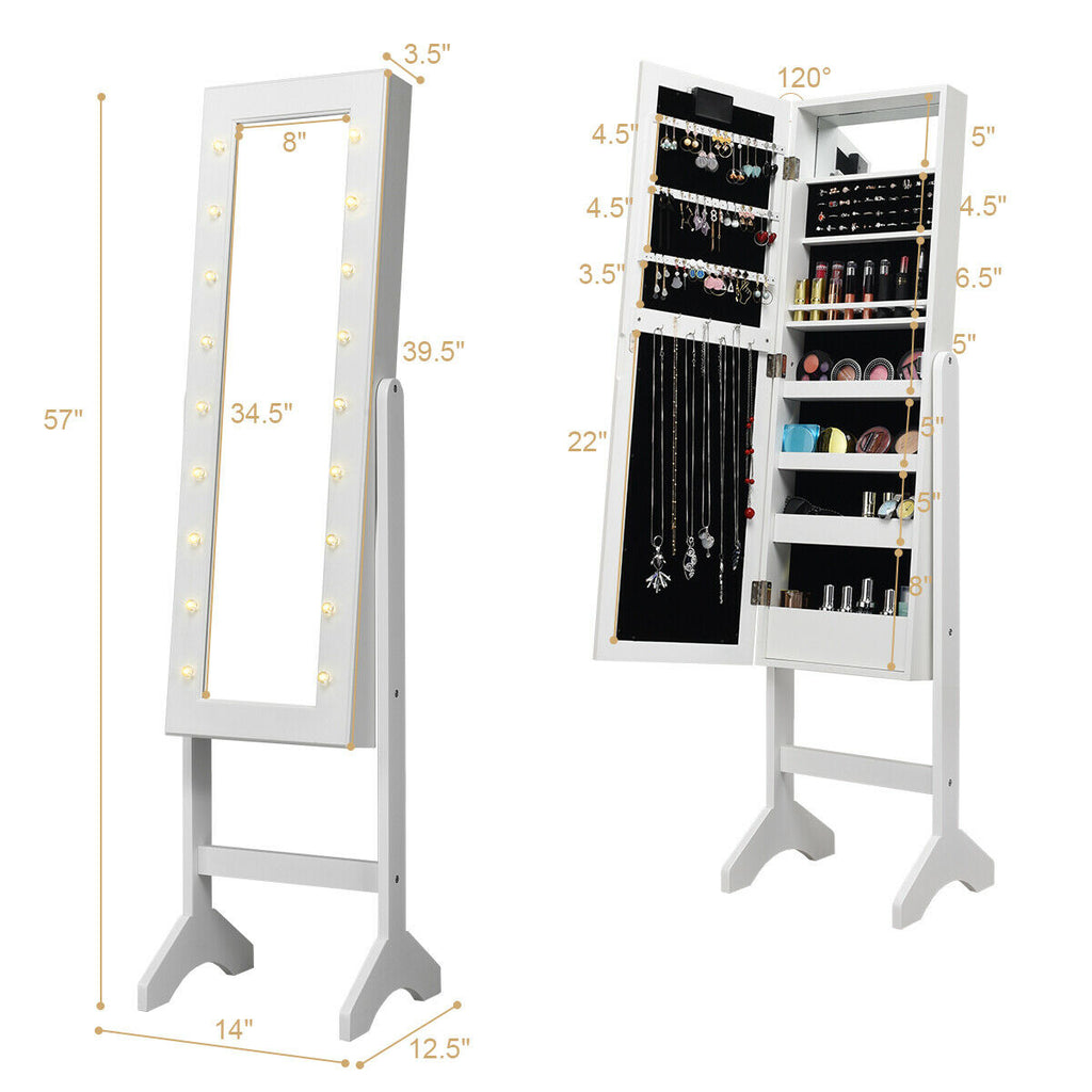 Mirrored Jewelry Armoire Cabinet with LED Lights, White