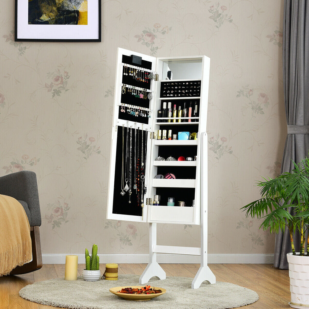 Mirrored Jewelry Armoire Cabinet with LED Lights, White