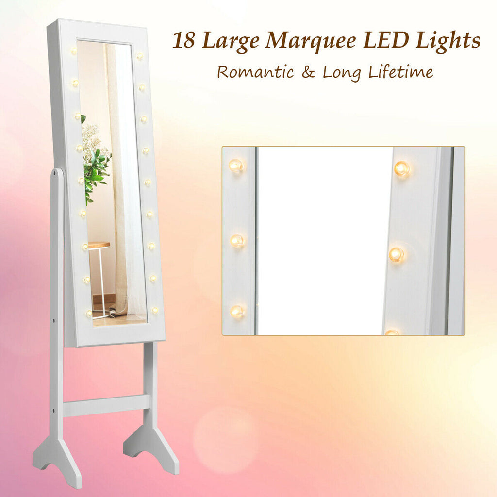 Mirrored Jewelry Armoire Cabinet with LED Lights, White