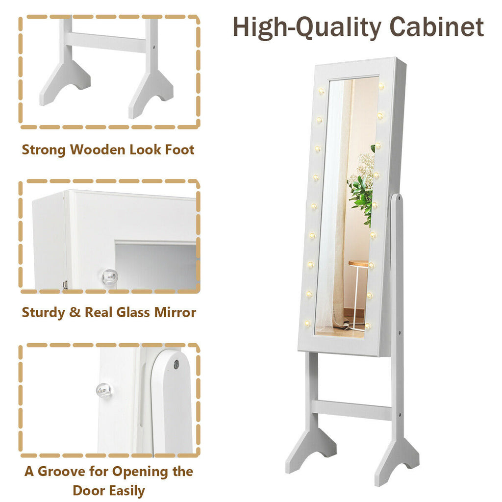 Mirrored Jewelry Armoire Cabinet with LED Lights, White