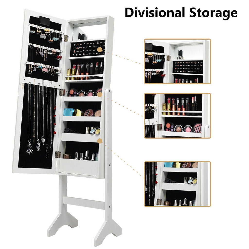Mirrored Jewelry Armoire Cabinet with LED Lights, White