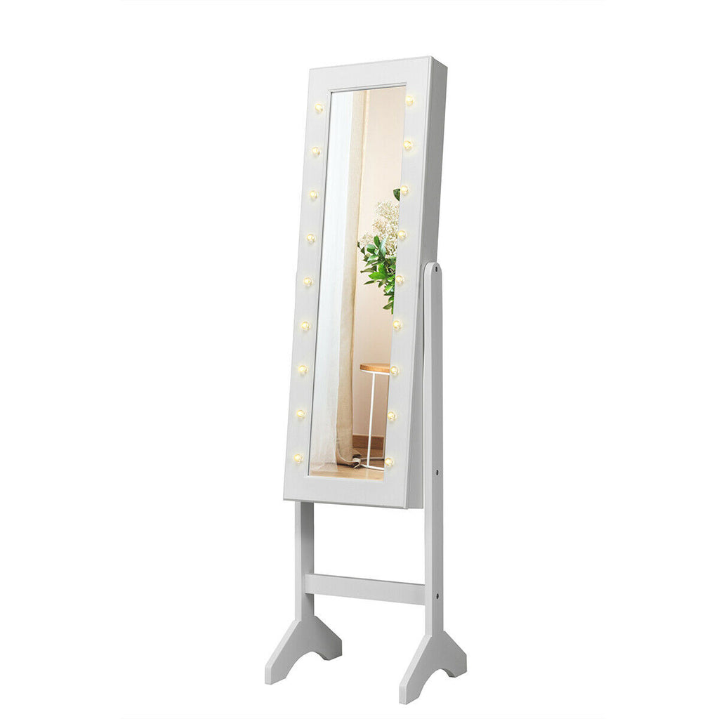 Mirrored Jewelry Armoire Cabinet with LED Lights, White