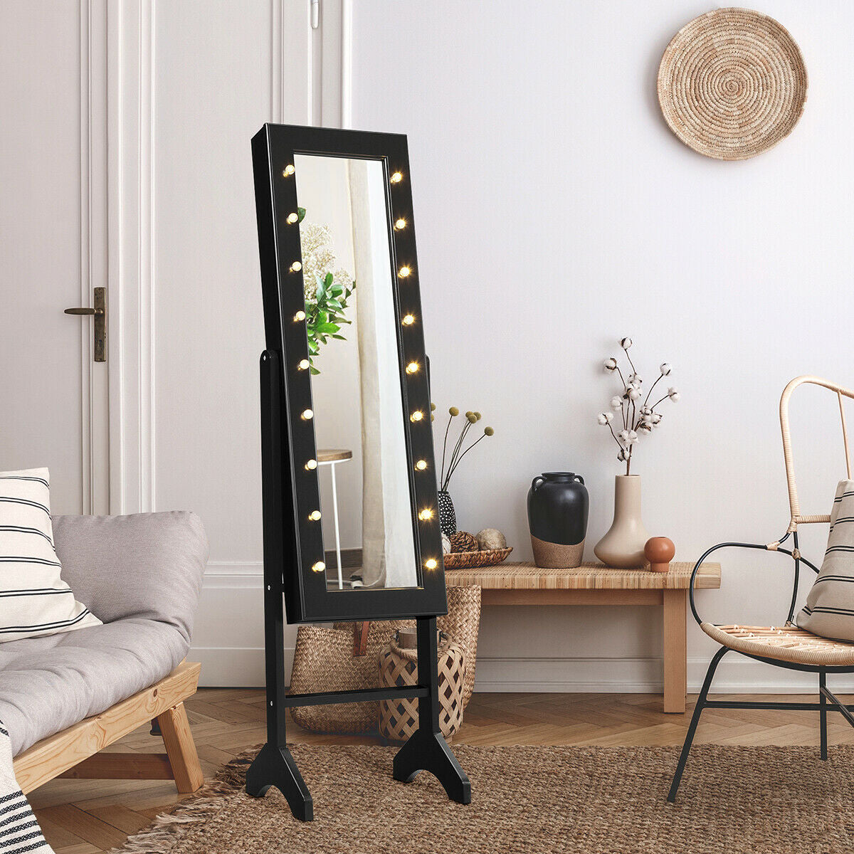 Mirrored Jewelry Armoire Cabinet with LED Lights, White