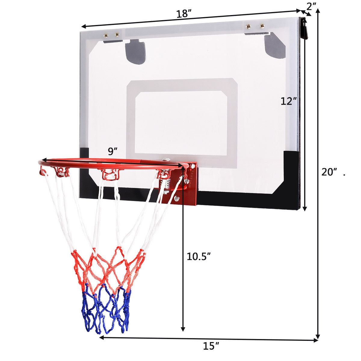 Over-The-Door Mini Basketball Hoop with 9-Inch Rim, Includes Basketball & Nets